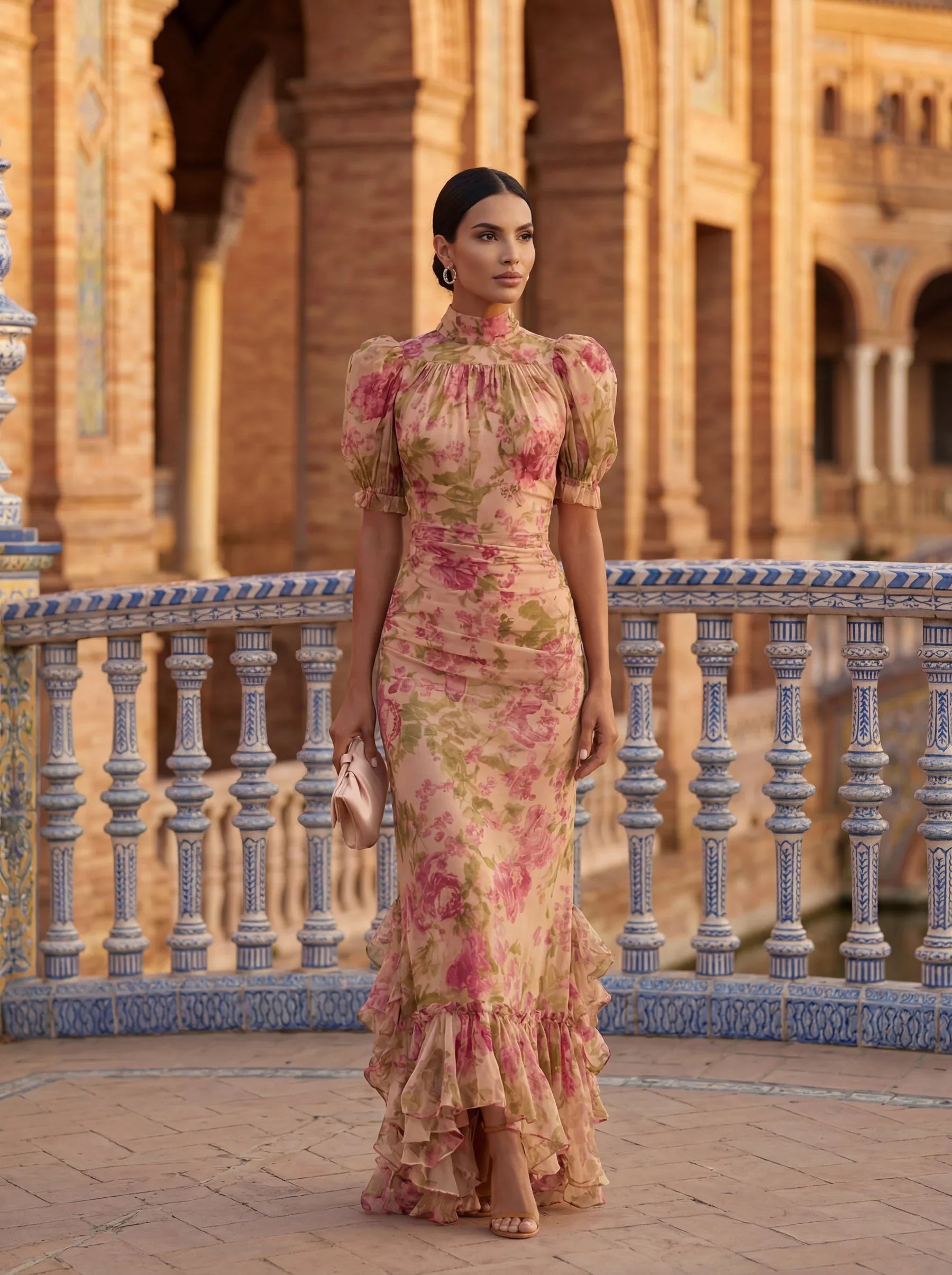 Ordo Maison™ Milano Abito Floreale Chiffon Rosario